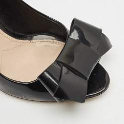 Miu Miu Black Patent Leather Bow Peep Toe Pumps Size 38