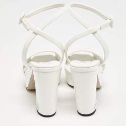 Miu Miu White Patent Leather Platform Ankle Strap Sandals Size 36