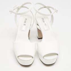 Miu Miu White Patent Leather Platform Ankle Strap Sandals Size 36