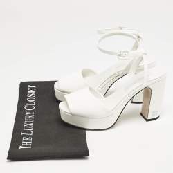 Miu Miu White Patent Leather Platform Ankle Strap Sandals Size 36