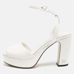Miu Miu White Patent Leather Platform Ankle Strap Sandals Size 36
