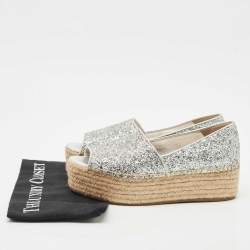 Miu Miu Silver Glitter Platform Espadrille Flats Size 39