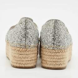 Miu Miu Silver Glitter Platform Espadrille Flats Size 39