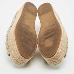 Miu Miu Silver Glitter Platform Espadrille Flats Size 39