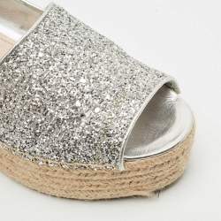 Miu Miu Silver Glitter Platform Espadrille Flats Size 39