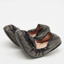 Miu Miu Black Patent Leather Studded Bow Scrunch Ballet Flats Size 38.5