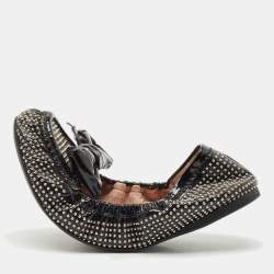 Miu Miu Black Patent Leather Studded Bow Scrunch Ballet Flats Size 38.5