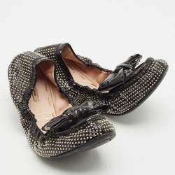 Miu Miu Black Patent Leather Studded Bow Scrunch Ballet Flats Size 38.5