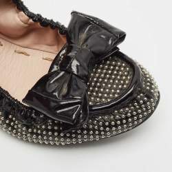 Miu Miu Black Patent Leather Studded Bow Scrunch Ballet Flats Size 38.5