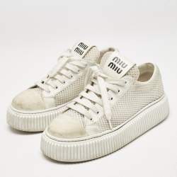 Miu Miu White Leather and Mesh Platform Sneakers Size 37.5