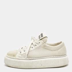 Miu Miu White Leather and Mesh Platform Sneakers Size 37.5