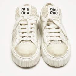 Miu Miu White Leather and Mesh Platform Sneakers Size 37.5