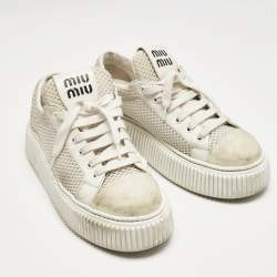 Miu Miu White Leather and Mesh Platform Sneakers Size 37.5