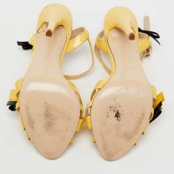 Miu Miu Yellow/Black Patent Leather Bow Ankle Strap Sandals Size 36