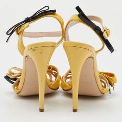 Miu Miu Yellow/Black Patent Leather Bow Ankle Strap Sandals Size 36