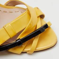 Miu Miu Yellow/Black Patent Leather Bow Ankle Strap Sandals Size 36