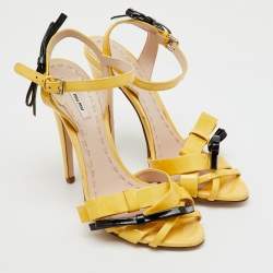 Miu Miu Yellow/Black Patent Leather Bow Ankle Strap Sandals Size 36