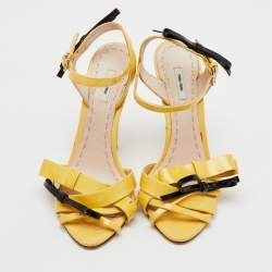 Miu Miu Yellow/Black Patent Leather Bow Ankle Strap Sandals Size 36