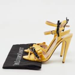 Miu Miu Yellow/Black Patent Leather Bow Ankle Strap Sandals Size 36