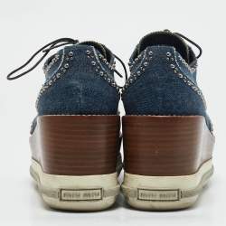Miu Miu Blue Denim Wedge Platform Oxfords Size 38.5