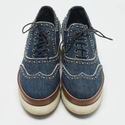 Miu Miu Blue Denim Wedge Platform Oxfords Size 38.5
