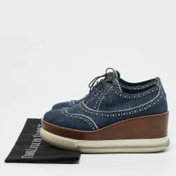 Miu Miu Blue Denim Wedge Platform Oxfords Size 38.5
