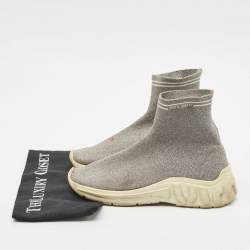 Miu Miu Silver Knit Lurex Fabric Sock Sneakers Size 38