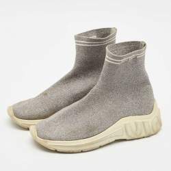 Miu Miu Silver Knit Lurex Fabric Sock Sneakers Size 38