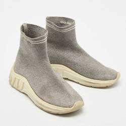 Miu Miu Silver Knit Lurex Fabric Sock Sneakers Size 38