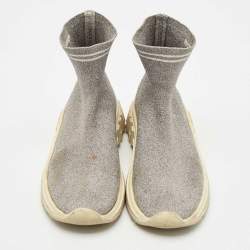 Miu Miu Silver Knit Lurex Fabric Sock Sneakers Size 38