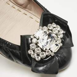 Miu Miu Black Patent Leather Crystal Embellished Scrunch Ballet Flats Size 38