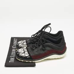 Miu Miu Black/Burgundy Canvas and Suede Crystal Embellished Sneakers Size 37.5