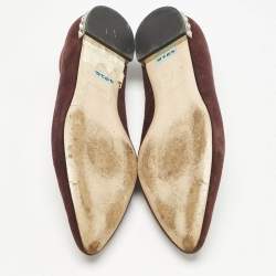 Miu Miu Burgundy Suede Bow Pointed Toe Smoking Slippers Size 38.5