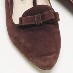 Miu Miu Burgundy Suede Bow Pointed Toe Smoking Slippers Size 38.5