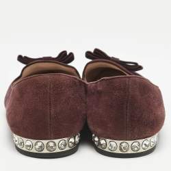 Miu Miu Burgundy Suede Bow Pointed Toe Smoking Slippers Size 38.5