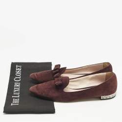 Miu Miu Burgundy Suede Bow Pointed Toe Smoking Slippers Size 38.5