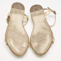 Miu Miu Beige Patent Leather Cipraia Crystal Ankle Strap Flat Sandals Size 37.5