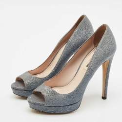 Miu Miu Grey Stingray Leather Platform Pumps Size 38