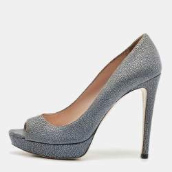 Miu Miu Grey Stingray Leather Platform Pumps Size 38
