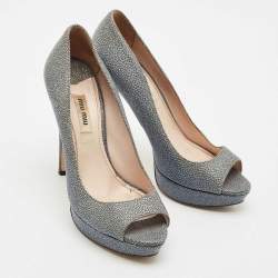 Miu Miu Grey Stingray Leather Platform Pumps Size 38