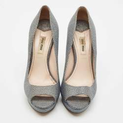 Miu Miu Grey Stingray Leather Platform Pumps Size 38