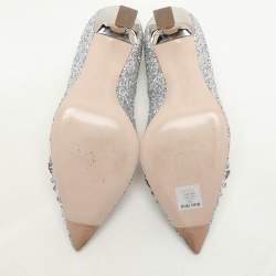 Pre Owned Miu Miu Silver Glitter Crystal Embellished Pointed Toe Pumps Size 35.5