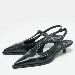 Miu Miu Black Leather Pointed Toe Slingback Pumps Size 39