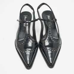 Miu Miu Black Leather Pointed Toe Slingback Pumps Size 39