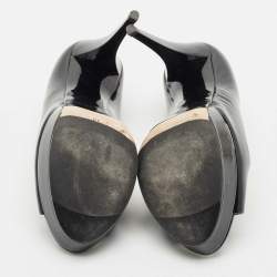 Miu Miu Black Patent Leather Crystal Embellished Heel Peep Toe Pumps Size 38