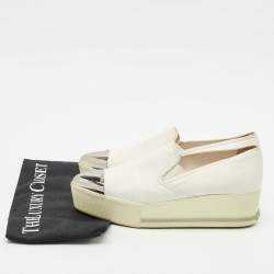 Pre Owned Miu Miu White Leather Metal Cap Toe Platform Slip On Sneakers Size 37