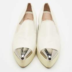 Pre Owned Miu Miu White Leather Metal Cap Toe Platform Slip On Sneakers Size 37