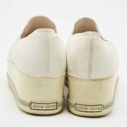 Pre Owned Miu Miu White Leather Metal Cap Toe Platform Slip On Sneakers Size 37