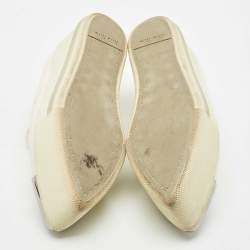 Pre Owned Miu Miu White Leather Metal Cap Toe Platform Slip On Sneakers Size 37