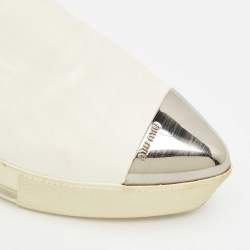 Pre Owned Miu Miu White Leather Metal Cap Toe Platform Slip On Sneakers Size 37